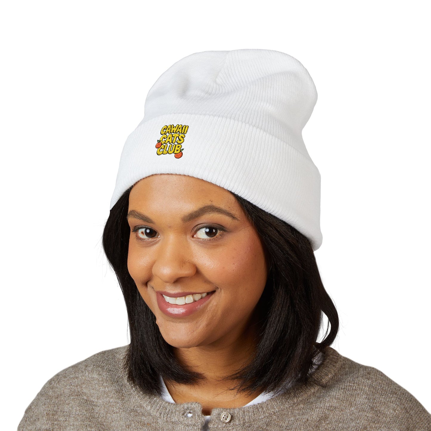 Cuffed Beanie - Cawaii Cats Club Embroidered Hat