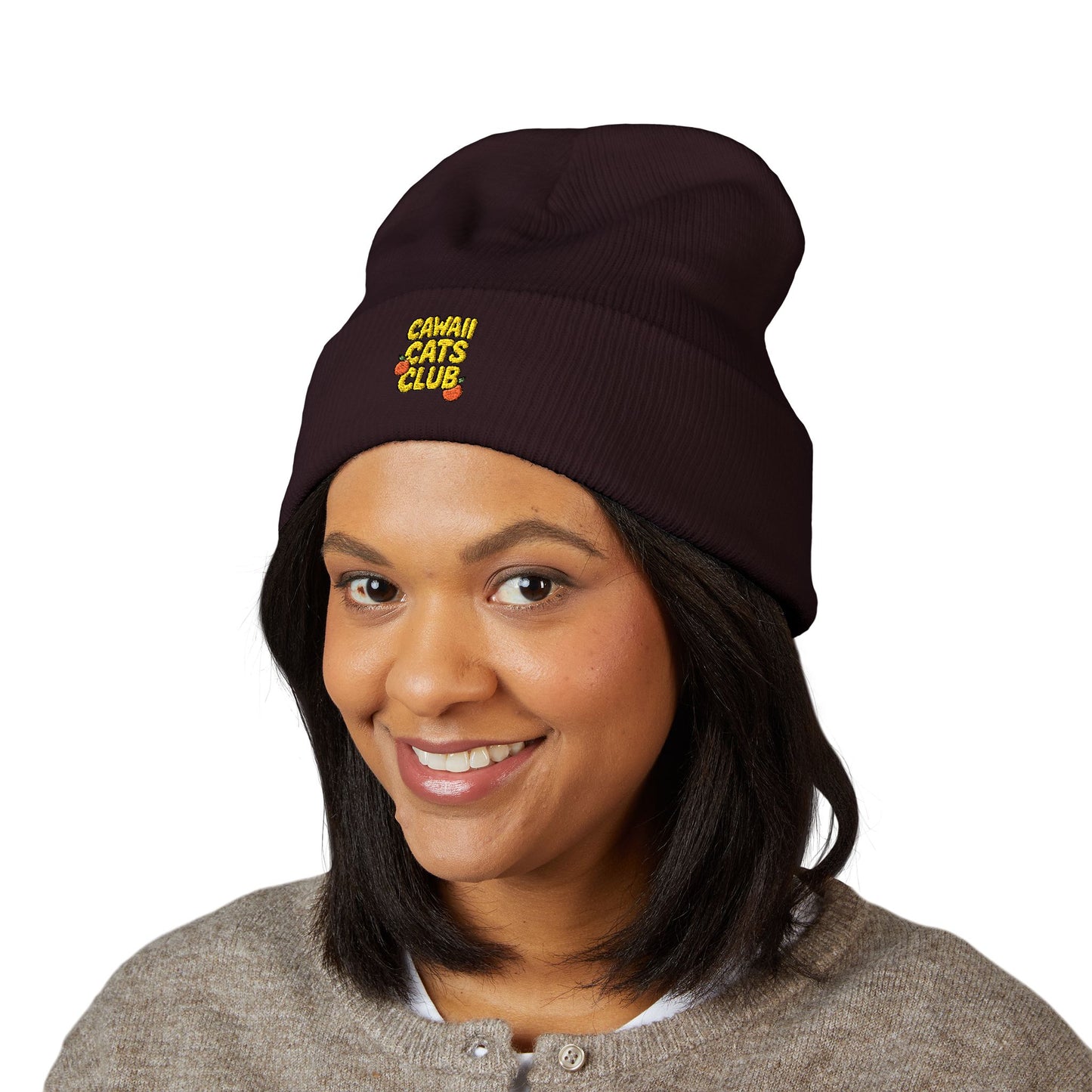 Cuffed Beanie - Cawaii Cats Club Embroidered Hat