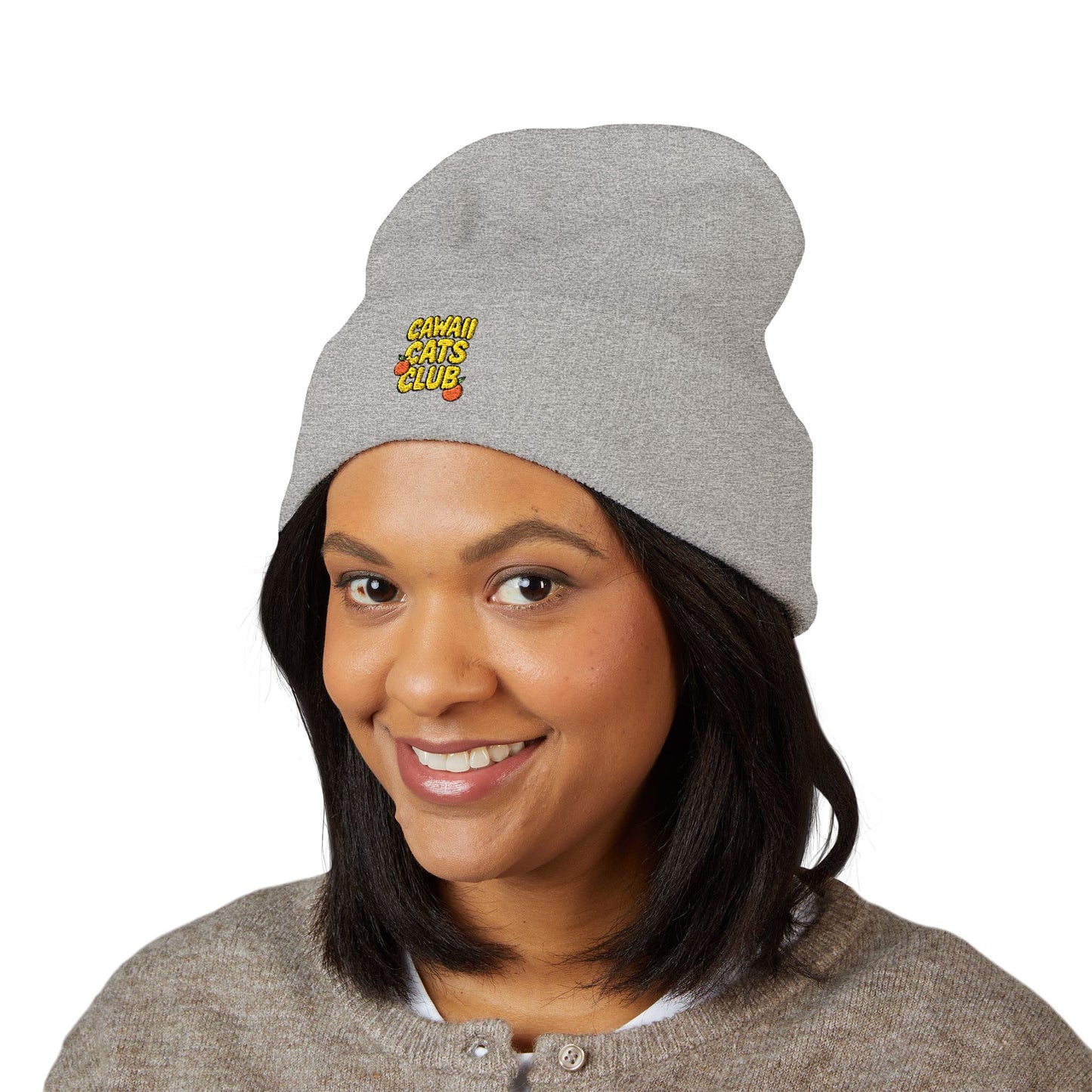 Cuffed Beanie - Cawaii Cats Club Embroidered Hat